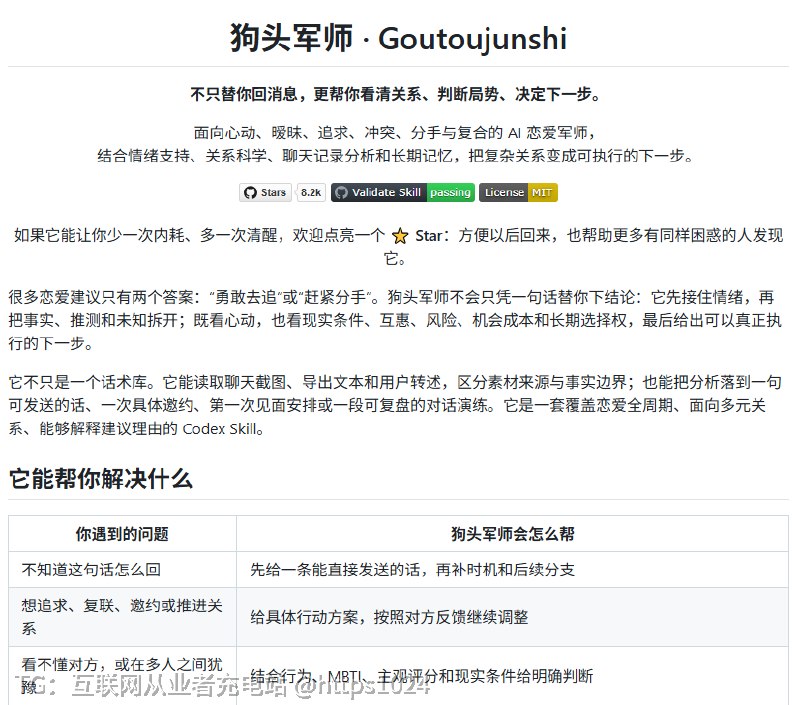 恋爱碰到难不知道怎么处理，有没有个靠谱的AI恋爱军师能顶上？这个开源项目叫狗头军师，它可不是简单的“聊天术生成器”，而是帮你分析关系、梳理情绪、给出下一步建议