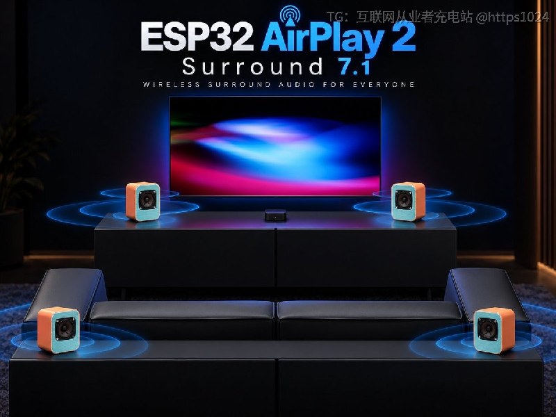 让 Apple TV 的 5.1/7.1 AirPlay 2 环绕声能无线送到普通音箱，每只音箱配一块 ESP32-S3 板子