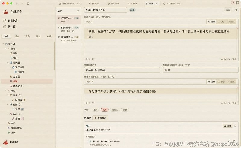 把长篇小说的人物、世界、剧情、伏笔和正文放进一个本地桌面工作台，并在写作时调用自选的文本与图像模型
