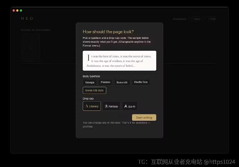 一个由小说家亲手打造的本地专注写作工具，让小说作者在写作时就能看到手稿变成书的样子