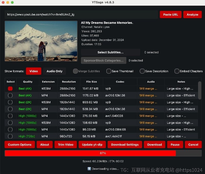 分享youtube 下载工具，mac/win/linux. 开源免费无限使用，支持高清下载非常强大需要 custom options 设置 cookie，两种方式，从浏览器获取也可以利用浏览器扩展导出 cookie txt 文件 推荐扩展：Get cookies.txt LOCALLY，从文件获取开源项目地址👇：