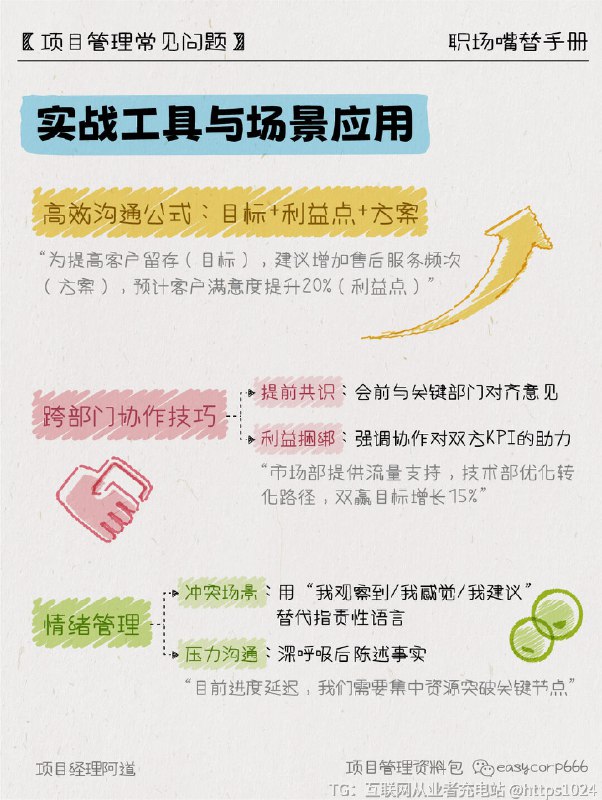 【🔥【职场嘴替修炼手册】让你社恐变社牛】被老板怼“说重点”、被同事阴阳“听不懂人”的宝子看过来！用血泪经验总结的沟通心法，让你一张嘴就赢麻👇💣 避雷职场沟通2大坑⚠️ 双70暴击：70%时间在沟通 × 70%错误因沟通=49%工作白干！（案例：同事把“尽快”理解成3天后，直接丢单）⚠️ 沟通漏斗：你想说100% → 实际表达80% → 别人听到60% → 听懂40% → 执行20%📡渠道选择潜规则高优先级（如重大决策.冲突解决）：面对面沟通/电日常协作：企业微信/喧喧/钉钉即时沟通正式汇报：邮件/PPT方案书（需包含数据、逻辑框架）急事→当面说（带方案）扯皮→留邮件（存证据）划水→扔微信（加表情包）甩锅→写报告（附数据）💎 四维沟通心法事实层：用SCQA模型汇报（情景+冲突+问+答案）诉求层：把“我要”换成“我们一起”关系层：给领导递“情绪价值”（“您上次教的法子真管用！”）自爆层：适当示弱拉同盟（“这个需求我也头秃，咱们碰碰？”）👂 需求挖矿三件套显性需求：老板要周报→直接给带数据的PPT隐性需求：老板嫌进度慢→主动说“今晚出甘特图”模糊需求：老板让“优化体验”→给A/B测试方案📊汇报4步法分类定节奏：紧急事项优先汇报，常规进展定期同步内容结构化：采用金字塔原理，结论先行（如“项目延期3天，因供应商问，建议启动备选方案”）请示带方案：汇报问时附解决方案（如“目前人力缺口2人，建议从其他项目组借调或启动外包”）预判风险：提前分析可能问（如“若预算缩减10%，需调整推广渠道”）✨汇报公式对比分析+提炼亮点+项目复盘+感受感恩🚀实战工具与场景应用高效沟通公式：目标+利益点+方案跨部门协作技巧：提前共识+利益捆绑情绪管理：冲突场景（用“我观察到/我感觉/我建议”替代指责性语言）压力沟通（深呼吸后陈述事实，如“目前进度延迟，我们需要集中资源突破关键节点”）👉关注，了解更多职场升级小技巧~﻿ ﻿ ﻿ ﻿ ﻿ ﻿ ﻿ ﻿ ﻿ ﻿ ﻿@