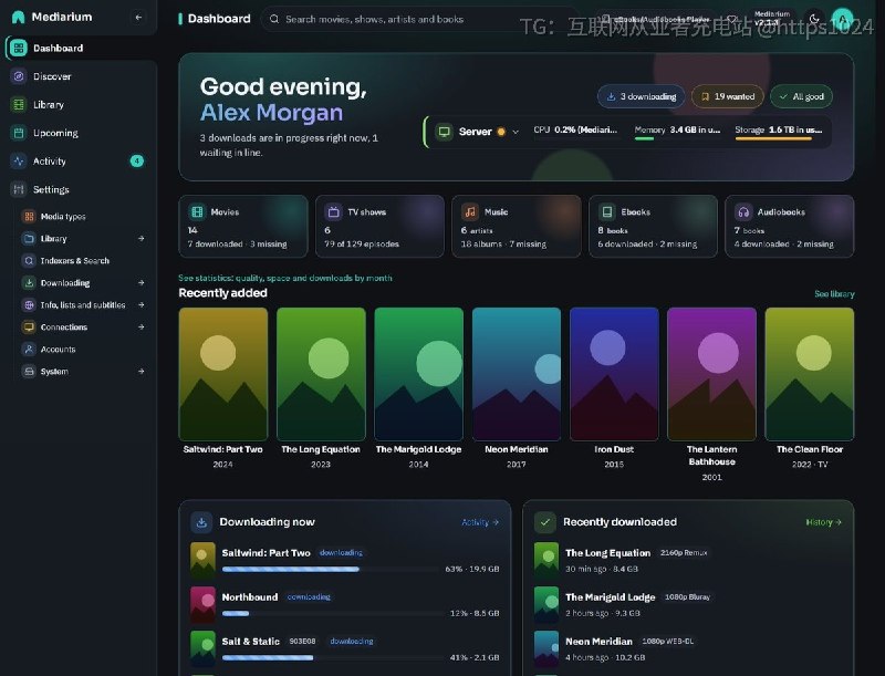 把 Radarr、Sonarr、Prowlarr、SABnzbd、qBittorrent、Bazarr 六件套的活收进一个 Docker 容器，从搜索、下载、解包、改名到入库全在同一个网页里完成