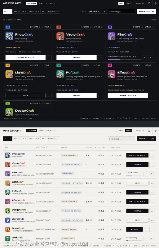 用一个 Rust 原生桌面程序统一安装、更新和启动 Craft App Suite 里的十多个创作工具，不用逐个去翻 release 页面