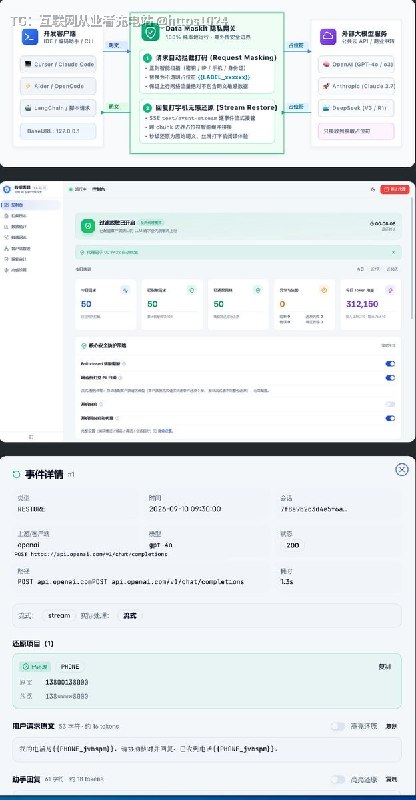 为大模型编程工具提供本地隐私脱敏网关，请求出网前自动打码、回复时流式还原，敏感数据不出本机