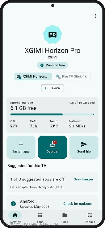 用手机通过 Wi-Fi ADB 管理 Android TV，停用预装应用、安装 APK、传文件并充当遥控器，不需要 root 和电脑