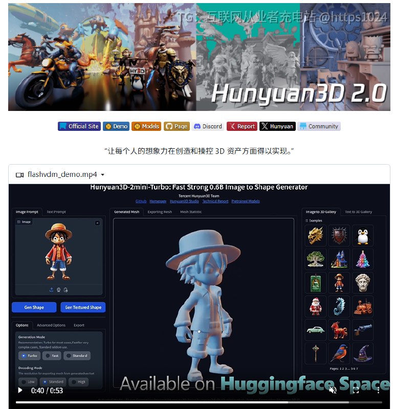 腾讯这波是把3D生成的门槛彻底踩平了，Hunyuan3D-2直接开源，一张图就能生成高分辨率带纹理的3D模型