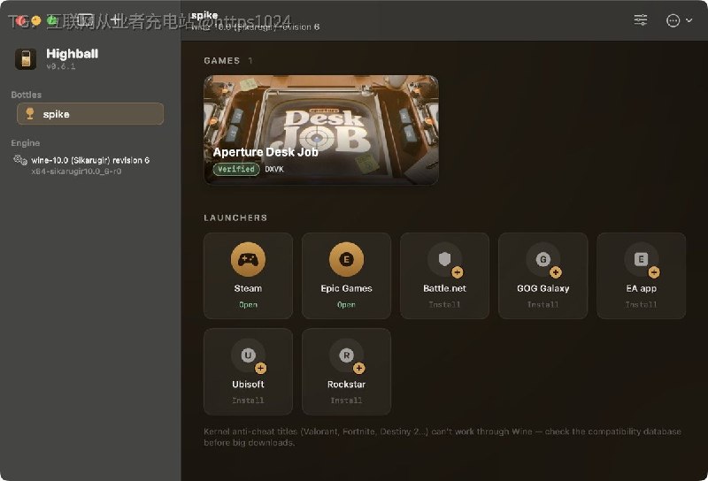 让 Apple Silicon Mac 用户免于手动配置 Wine/DXMT/D3DMetal/DXVK，一键装好引擎和 Steam 来运行 Windows 游戏，并通过开放兼容性数据库在下载前就知道哪些游戏能跑、该用哪个渲染器