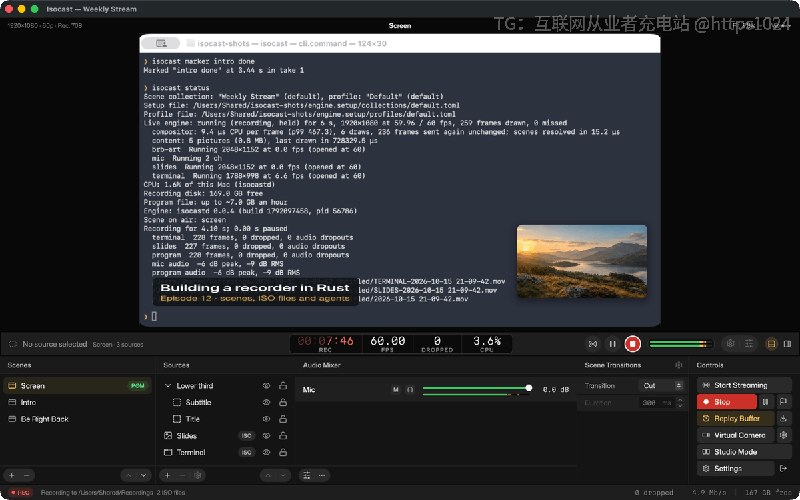 macOS 上免费开源的 OBS 替代品，录制的每一个源（屏幕、窗口、摄像头）都能各自保存成独立文件，不用装插件