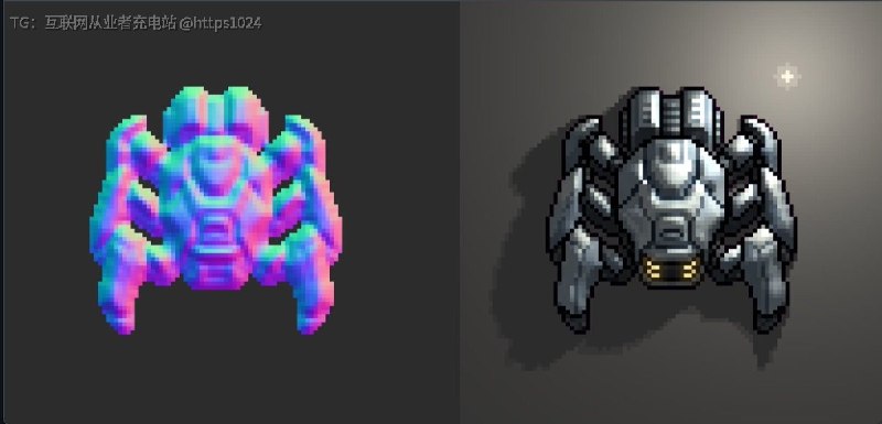 根据像素画精灵的轮廓和明暗生成法线贴图，让 2D 素材能够响应动态光照，并支持单图、精灵表和动画