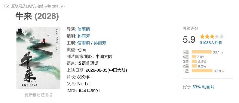 国产抽象电影 牛来 豆瓣评分解禁：5.9分 😂咋样@