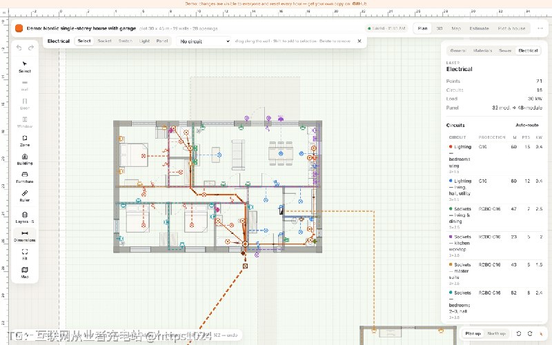 给自建房的人一套跑在自己服务器上的平面图、管线设计与材料报价工具