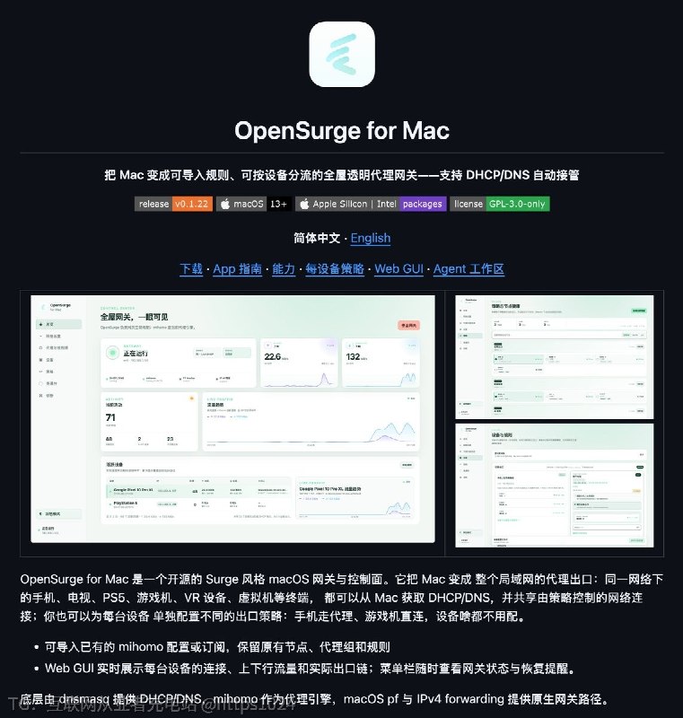 Apple TV、PS5 没法装代理客户端怎么办？🥺OpenSurge for Mac：把闲置 Mac 变成局域网网关