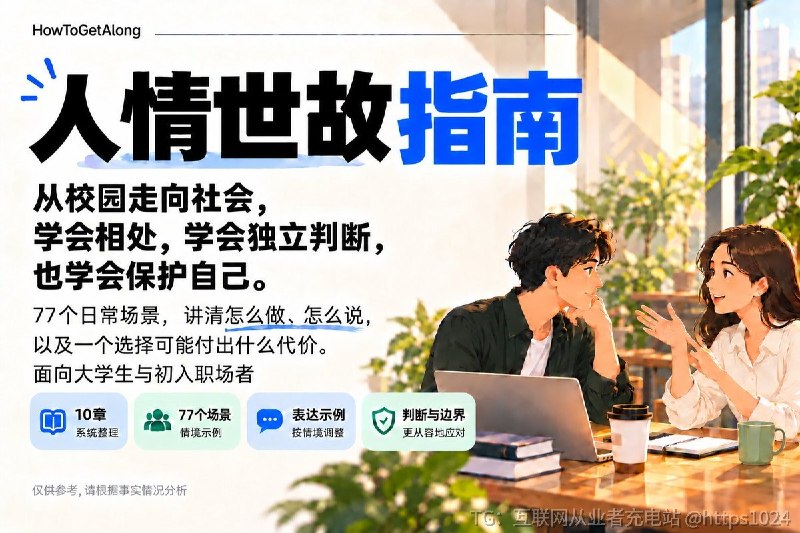 把大学课堂上没人系统讲过的合作、求助、拒绝、金钱、礼节与冲突，拆成可以照着查的条目和示例说法